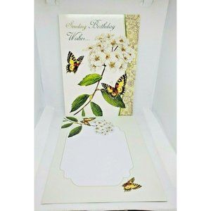 New Beginnings Yellow Black Butterfly Floral Birthday Wishes Greeting Card